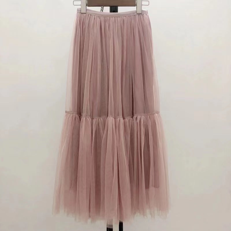 Mesh skirt, fairy elegant big skirt put bouffant skirt, draping feeling splicing gauze skirt 3710