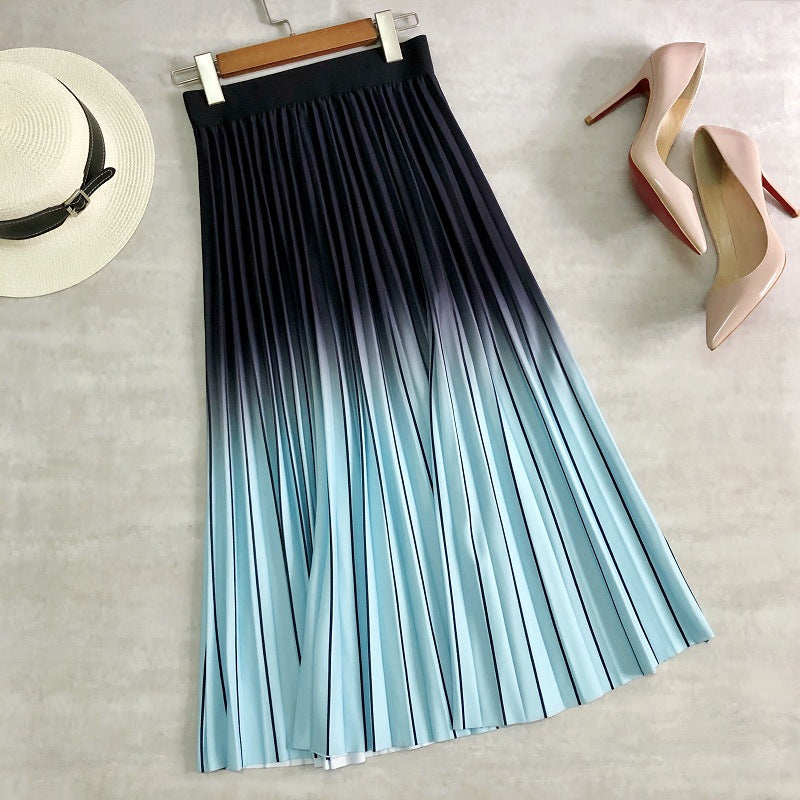 spring skirt, rainbow stripes, pleated skirt, high waist, long skirt, A-line skirt 3693