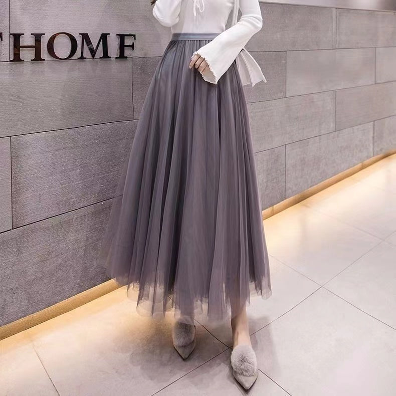 Pleated net gauze skirt, A-line skirt, fairy gauze skirt, half skirt, high waist big skirt, full skirt 3667