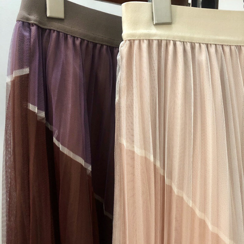 New contrasting color gauze skirt, high waist color matching gauze skirt skirt 3708