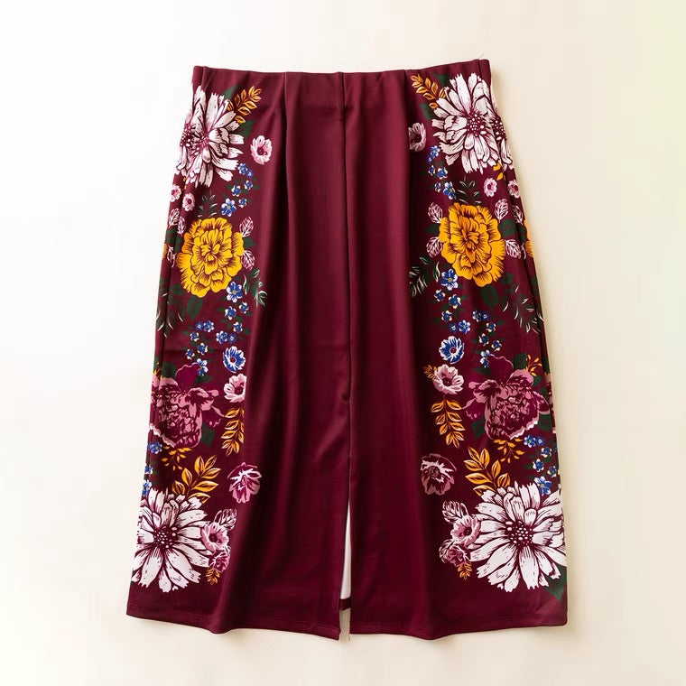 Spring and summer fashion, temperament, loose, high waist, slit A line skirt, printed skirt 3620