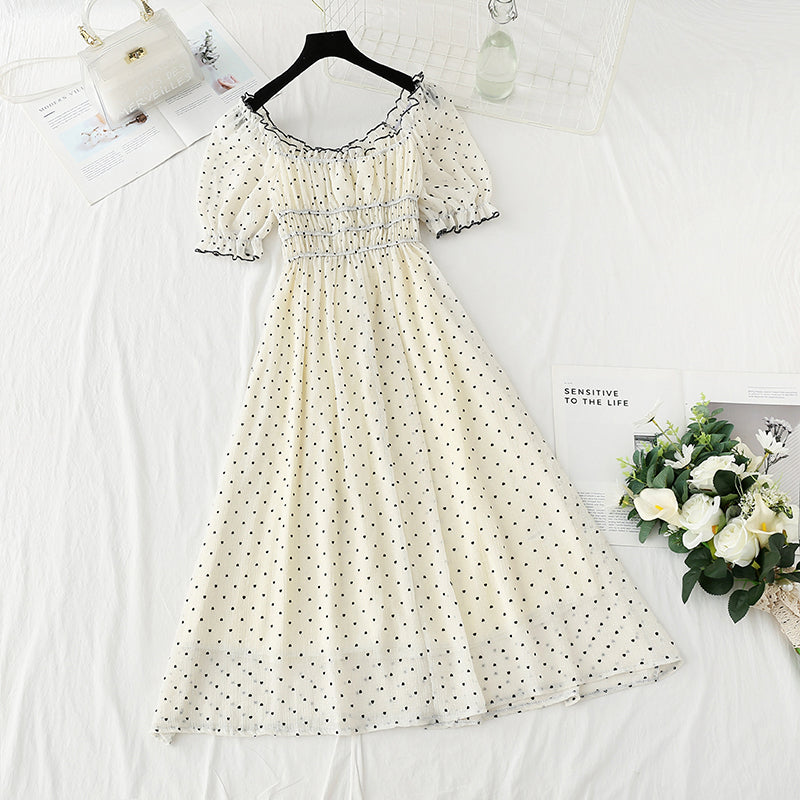 French white temperament small skirt bubble sleeve Princess Dress 4418