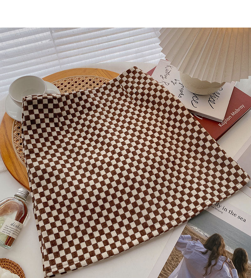 Retro chessboard plaid skirt with slim waist 5344