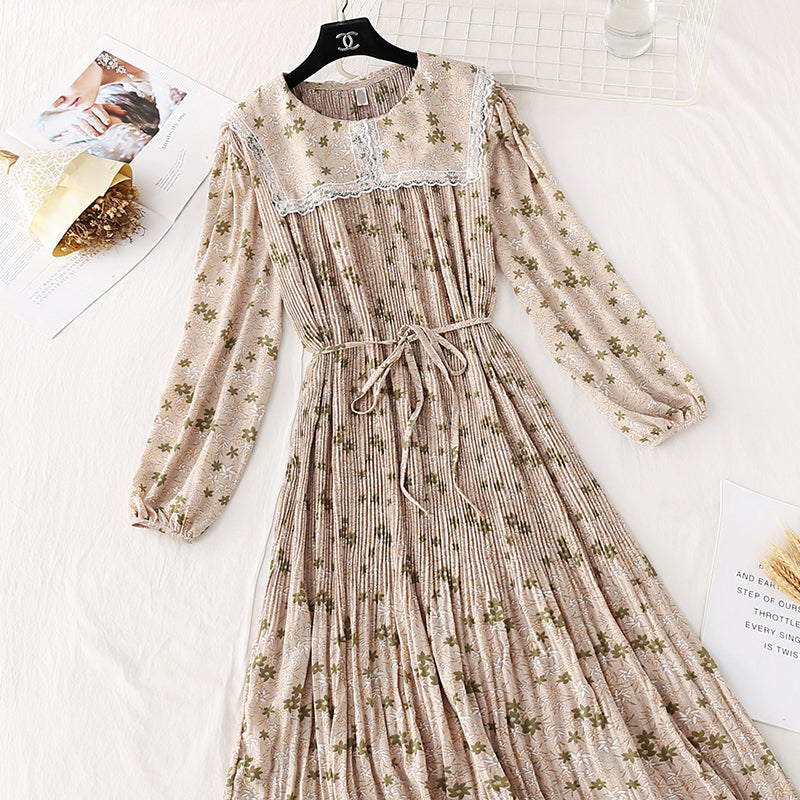 French retro lace doll collar floral skirt 4036