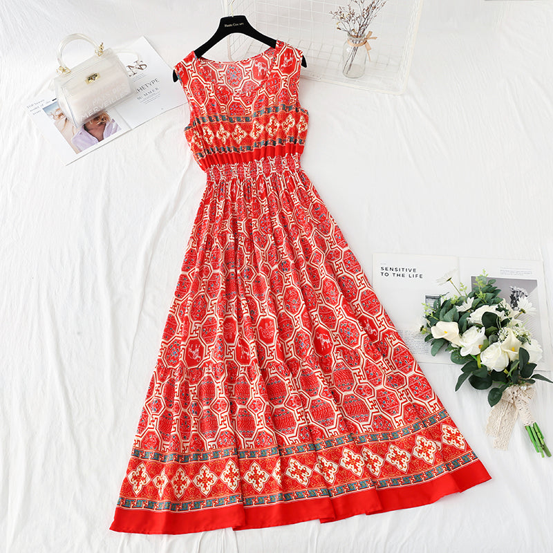 Long skirt with slim waist and French retro national style beach skirt 4231