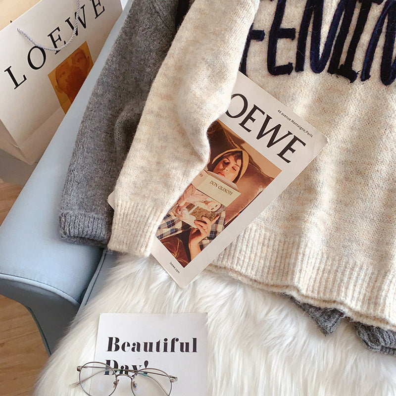 Lazy wind round neck letter sweater 5186