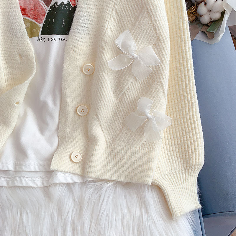 Sweet bow knit cardigan women's sweater coat 4969