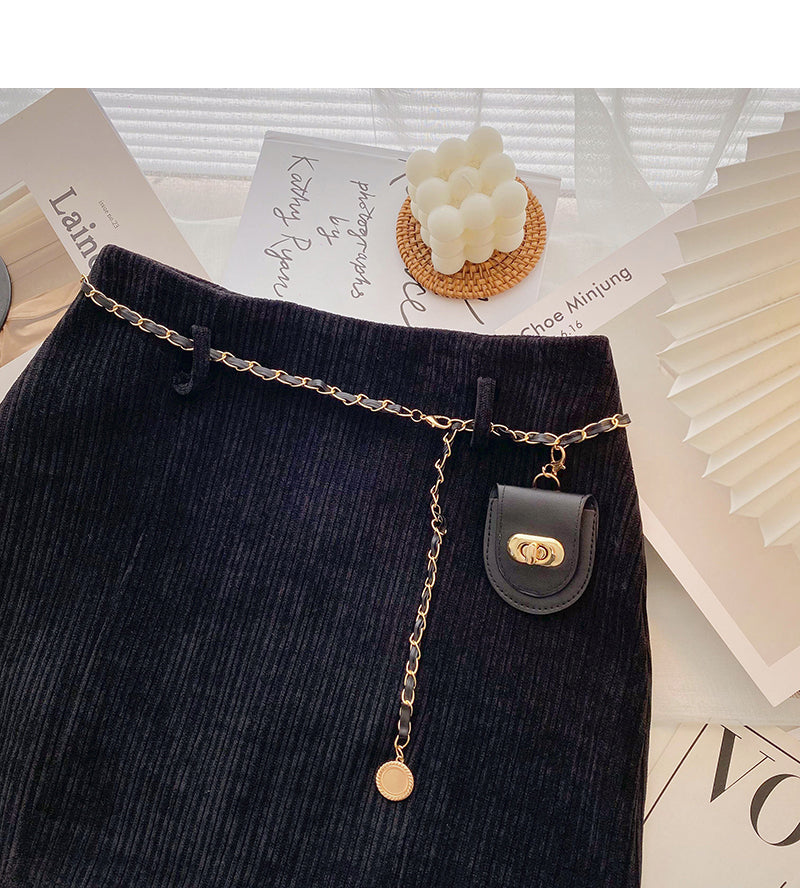 Versatile fashion high waist corduroy short skirt for waist bag 5429