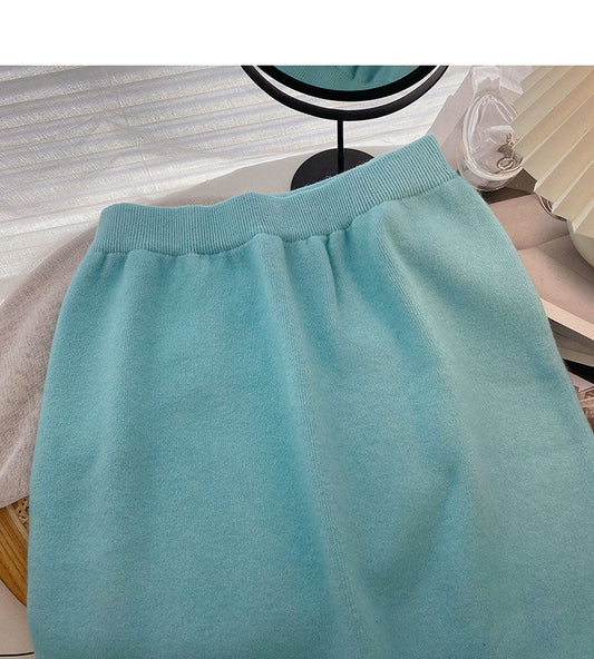 Small man, foreign style, versatile, high waist, back split A-line skirt 5754