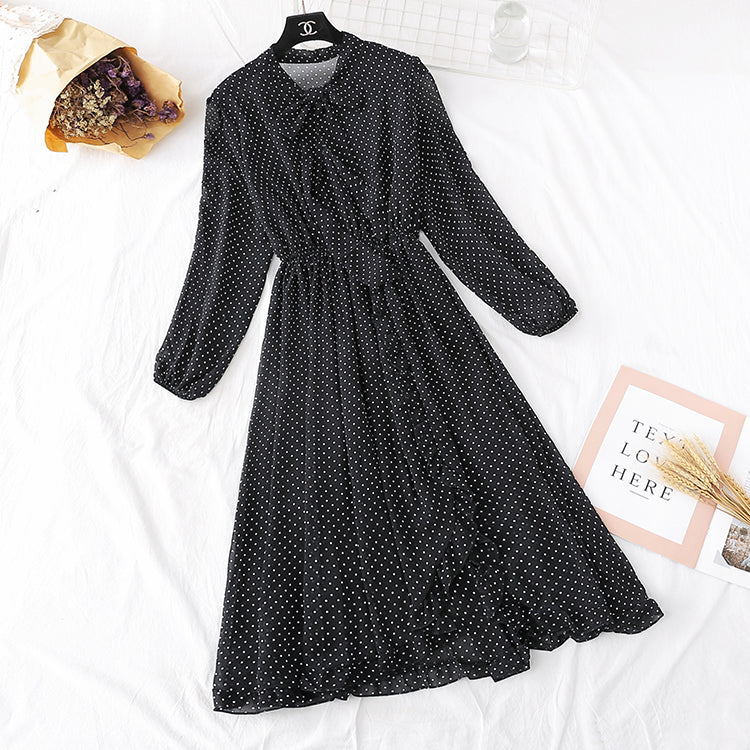 French retro wave dot sweet bottomed long skirt 3976