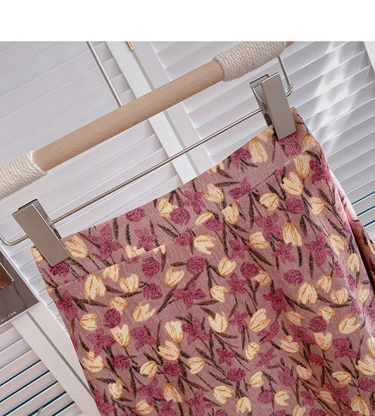 Sweet high waist floral mid length skirt design 5800