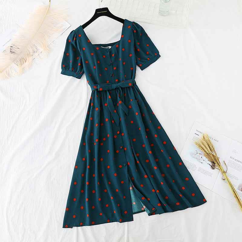 French retro fairy super fairy series square neck dress 4213
