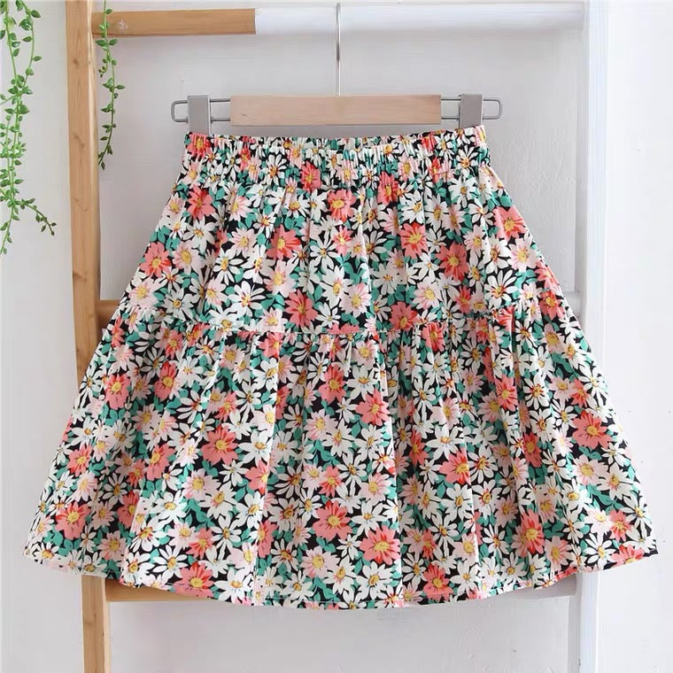 Spring and summer floral skirt, high waist A-line umbrella skirt , safety bouffant skirt 3587