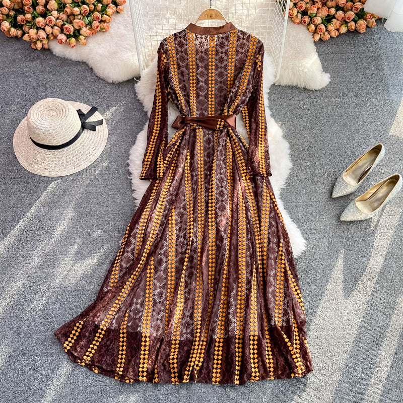 Lady temperament Long Sleeve Dress Lace Dress 3772
