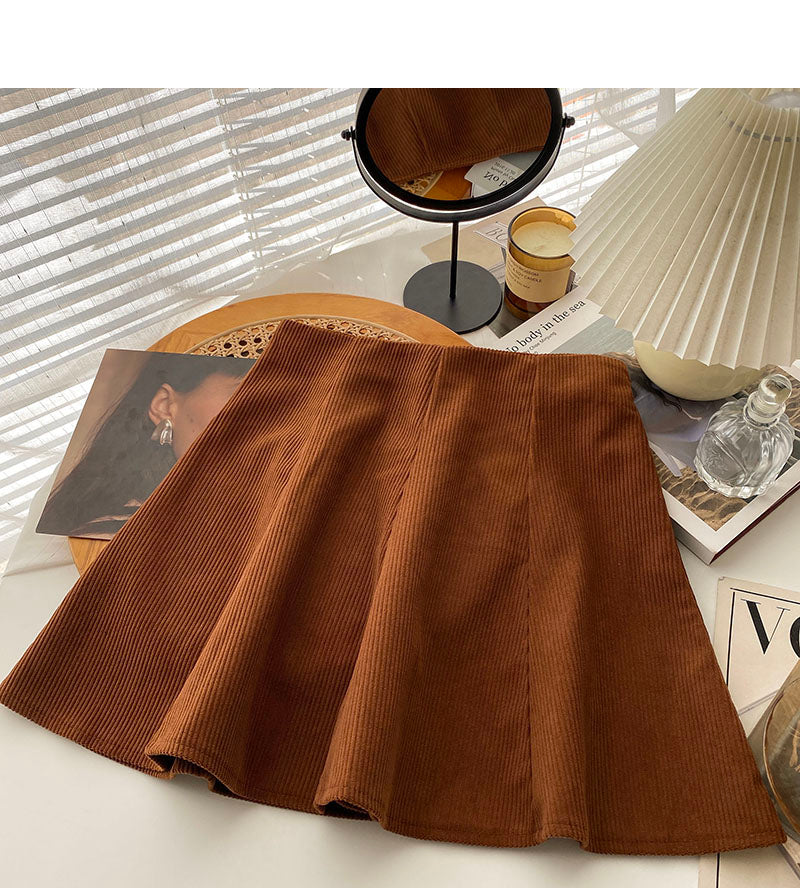 Casual solid color high waist A-line umbrella skirt short skirt 5377