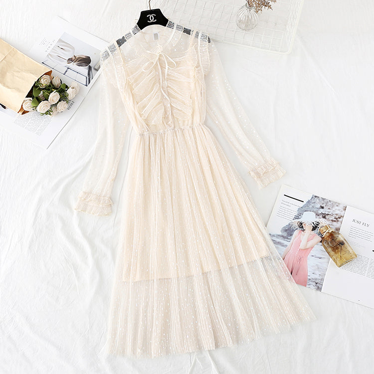 Fairy mesh dress French retro star Sequin dress 4354