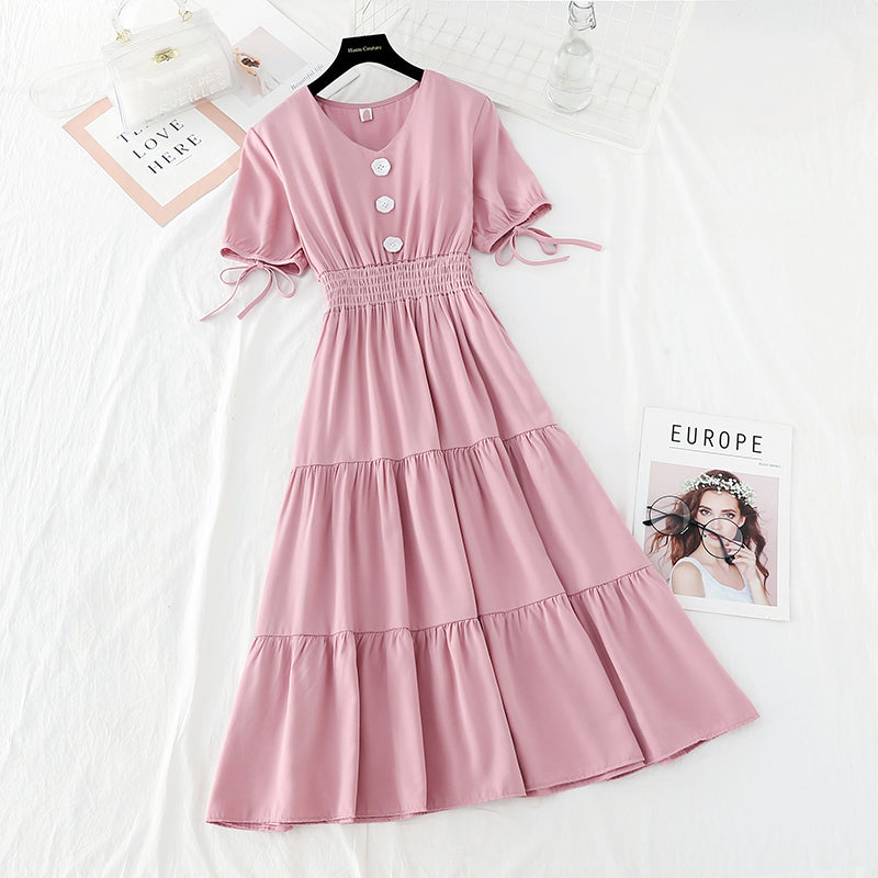 New French fairy long skirt V Neck waist long skirt retro cool style 4637