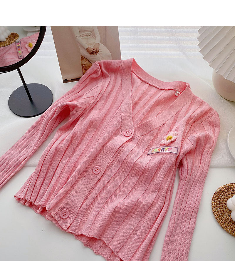 Thin long sleeve V-neck knit cardigan 6525