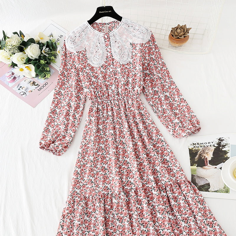 Petal collar floral dress women's super xiansen Chiffon 4850