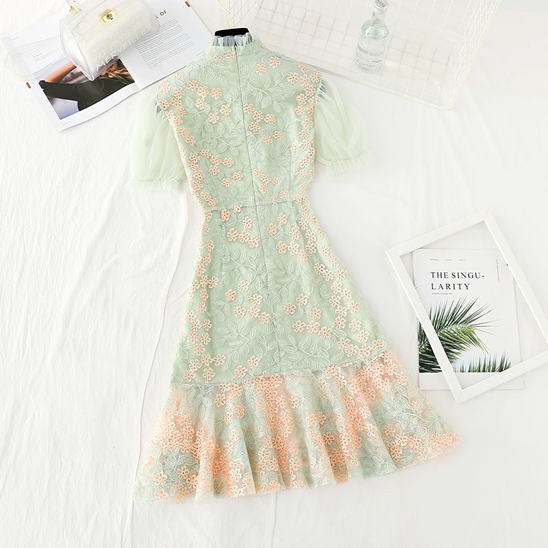 Gauze embroidered fairy skirt with slim waist 4396
