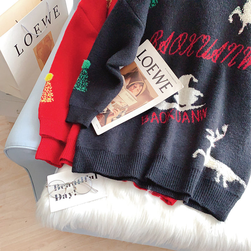 Christmas Sweater women's loose lazy wind bottomed Shirt Top 5250