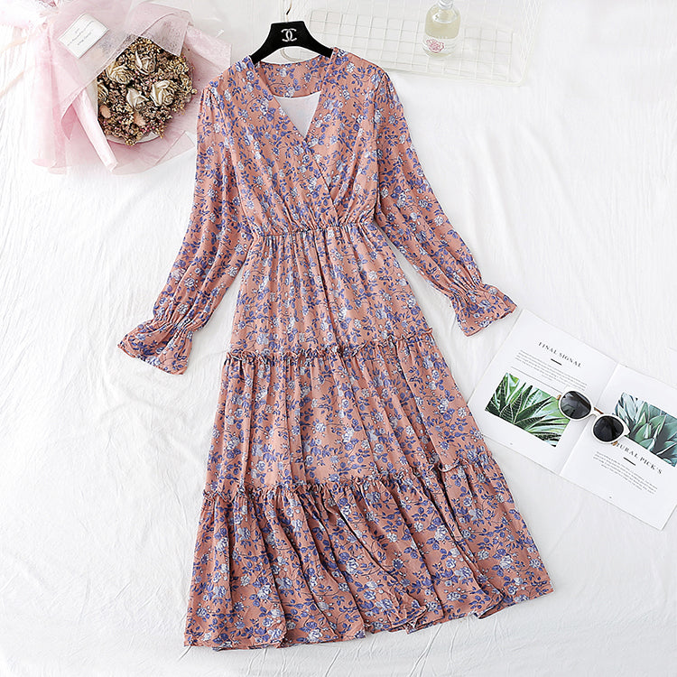 Slim retro floral skirt medium length 3996