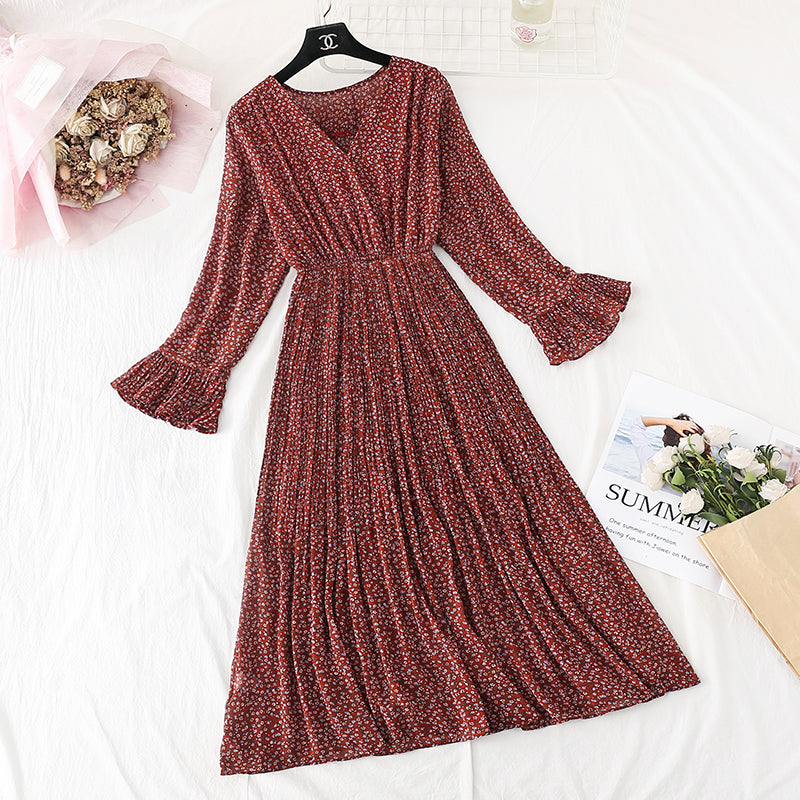 New style small fresh pleated French retro long skirt Kikyo skirt 4523