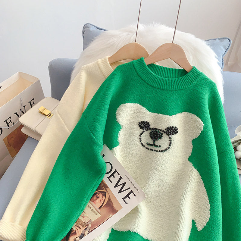 Pink cute bear sweater women's sweet sweater top 4930