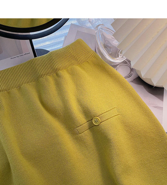 Casual retro solid high waist versatile Knit Skirt 5774
