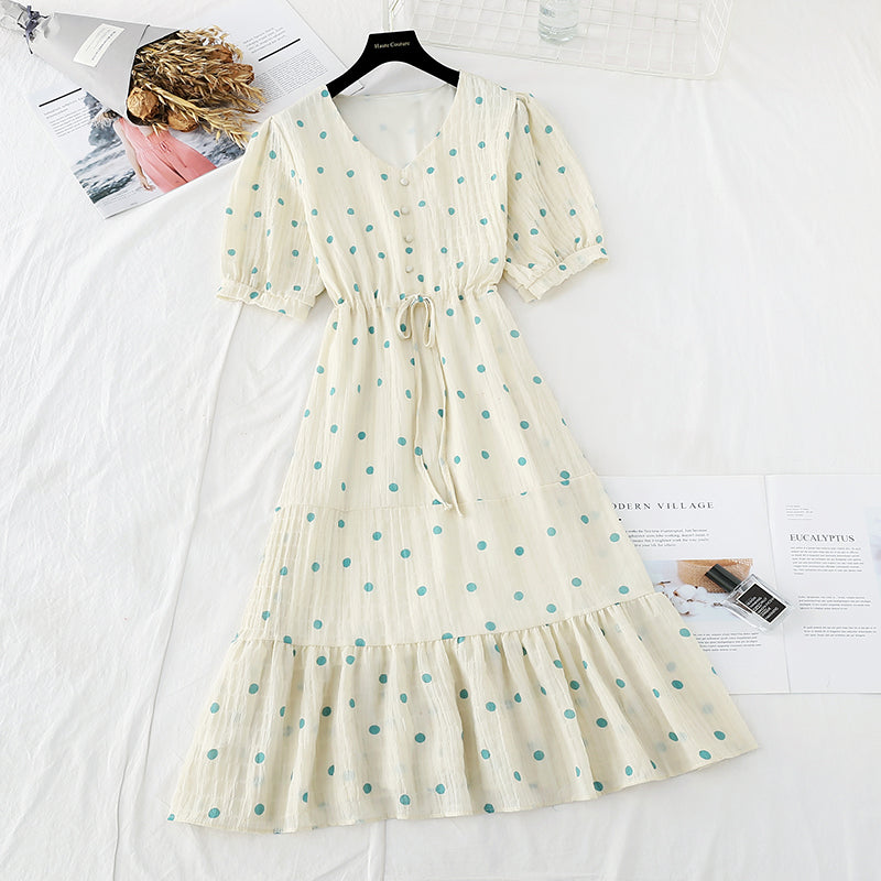 New French Vintage chiffon skirt fairy super xiansen slim dress 4682