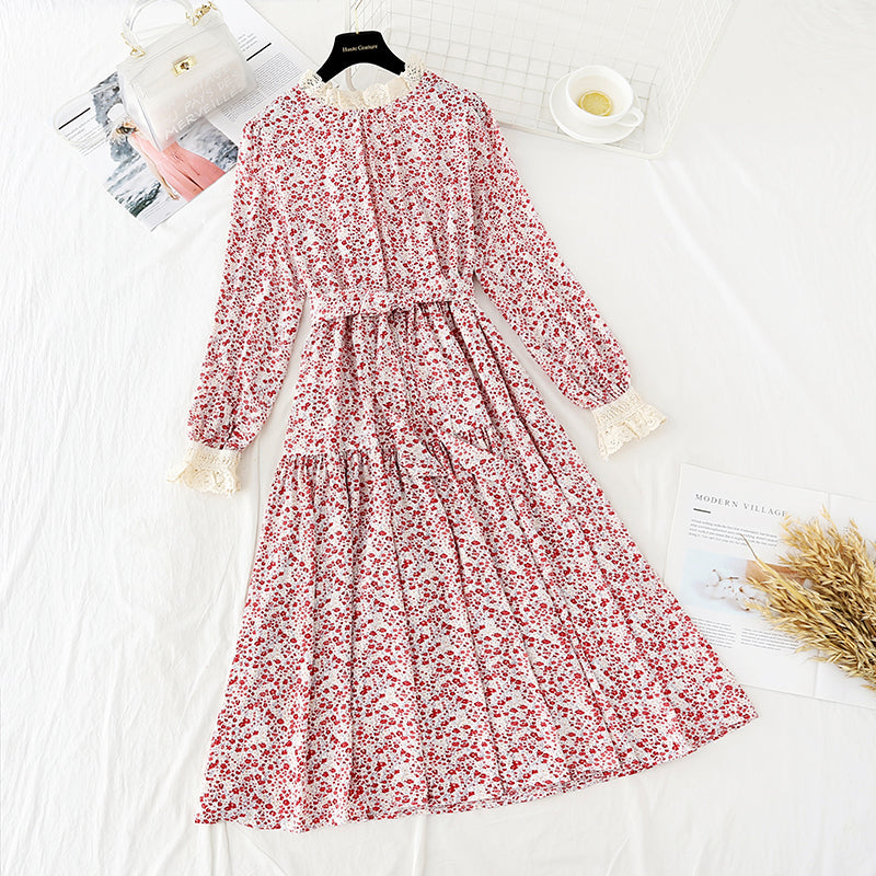 Retro waistband, slim temperament, gentle wind, Long Sleeve Chiffon Skirt 3893