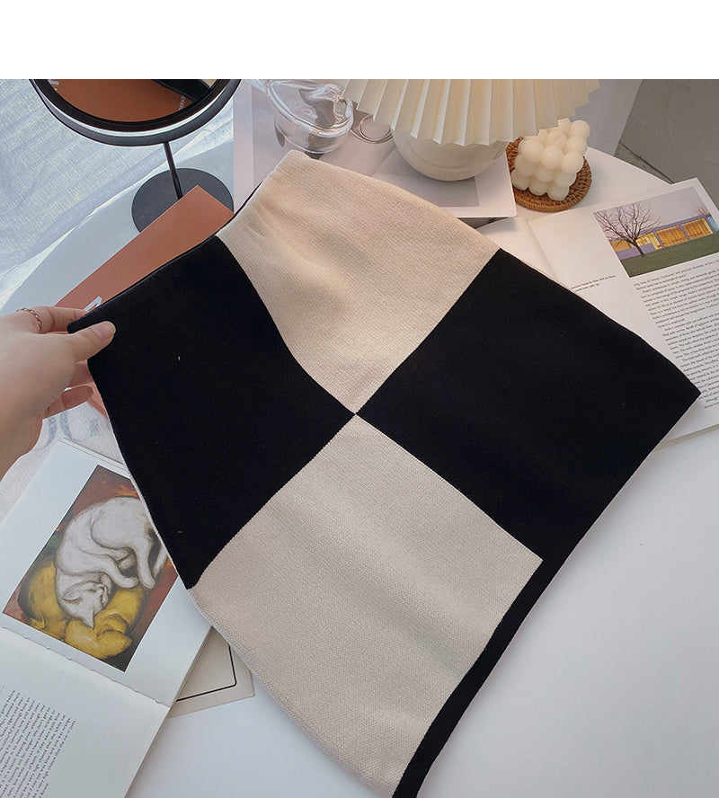 Hong Kong Style Vintage Plaid high waist wrap hip A-line skirt 5456