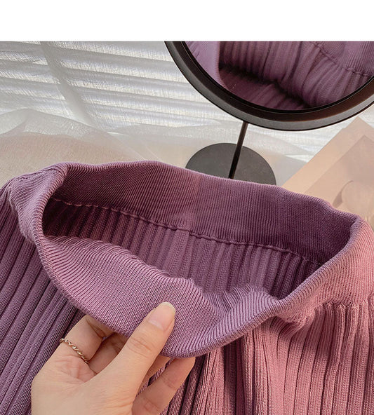 Simple solid color high waist knitted thread A-line skirt 5750