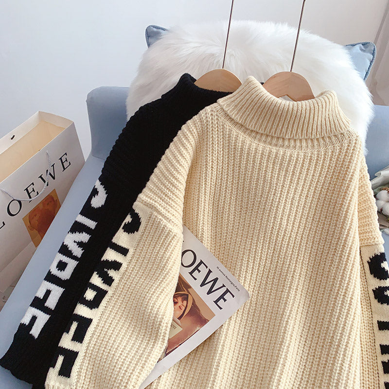 Thick thread high neck sweater lazy wind 5231