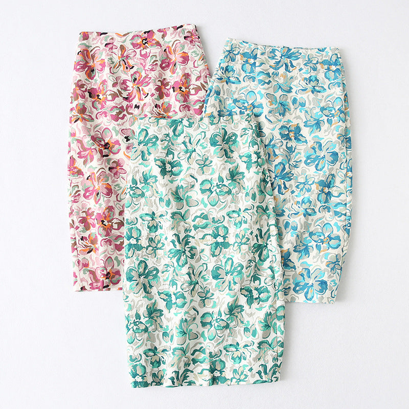 Printed skirt, high waist, straight skirt,slit, A-line pencil skirt 3565