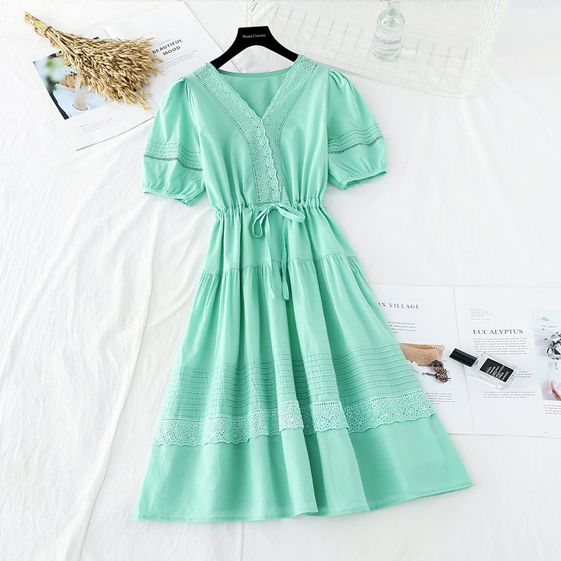Gentle wind cotton linen skirt, slim waist, French minority dress 4186