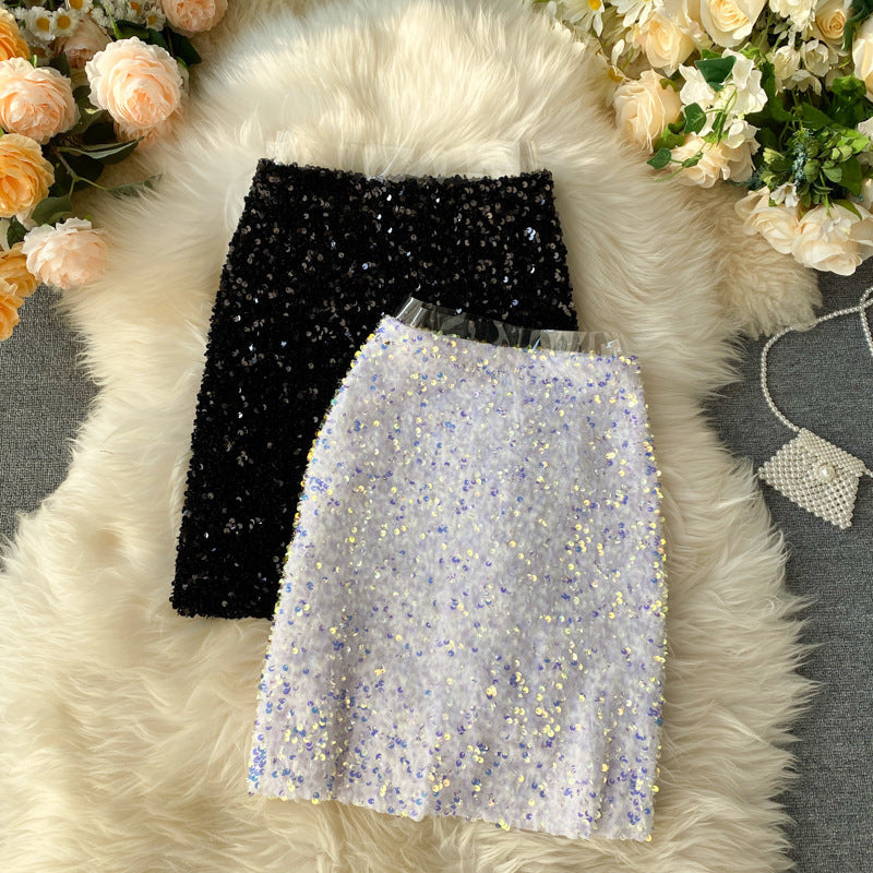 Shiny sequin skirt high waist bling blingA-line skirt 3720
