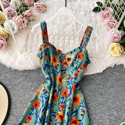 Slim temperament suspender beach skirt women's seaside holiday dress 3791
