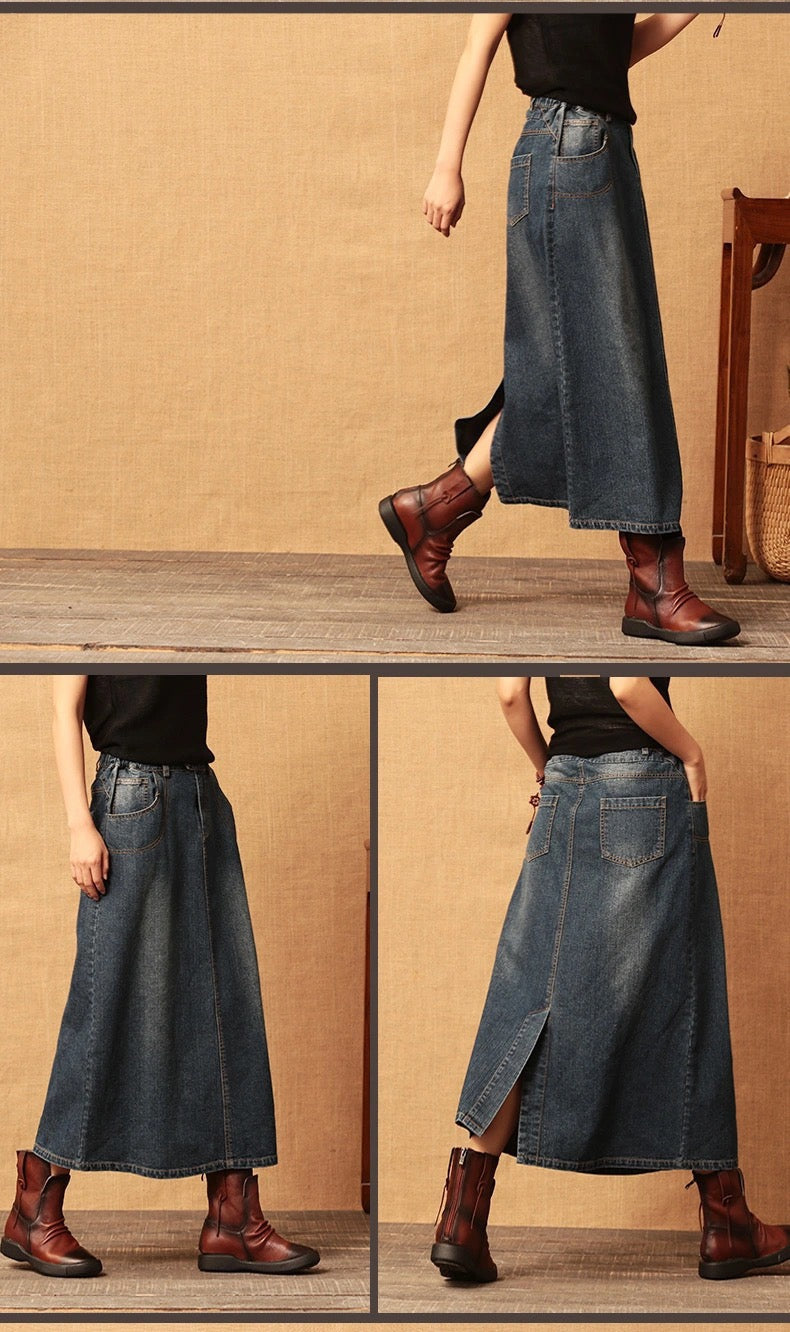 Spring and autumnart retroelastic half skirt denim skirt 3713