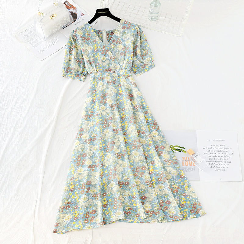 French Vintage chiffon dress with slim waist 4671