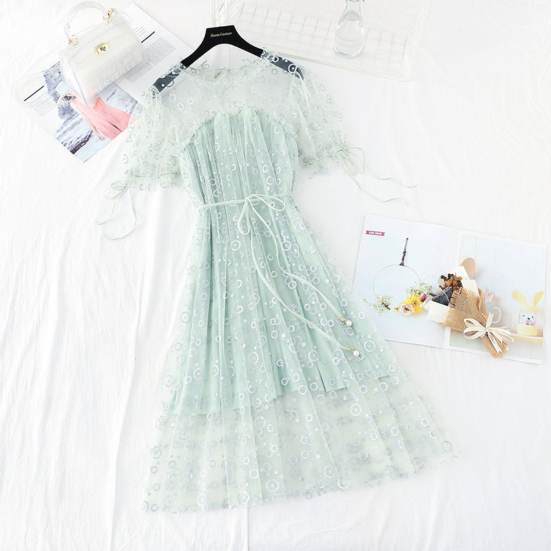 The new waist is slim, French gentle dress 4395