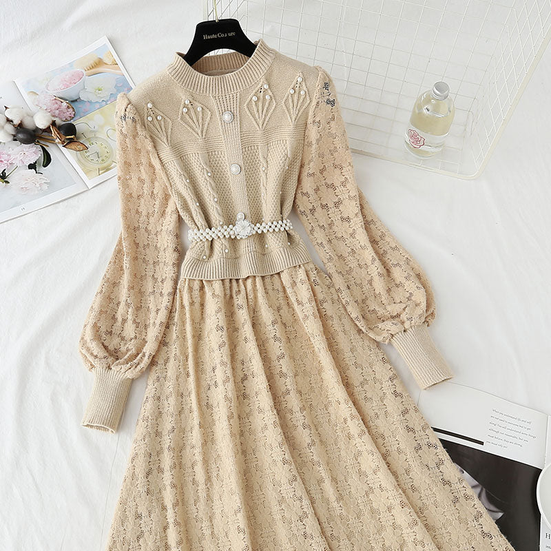 New Lace Panel Plush inner bottom skirt long 4437
