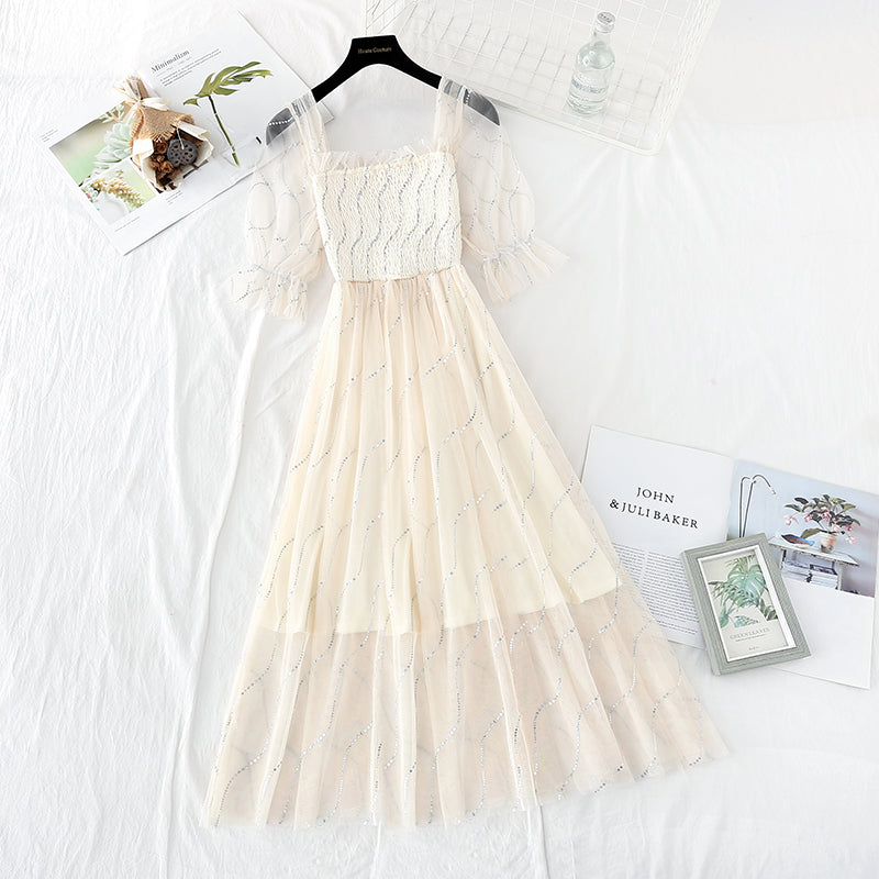 The new fairy super fairy series is a slim and gentle net long skirt 4627