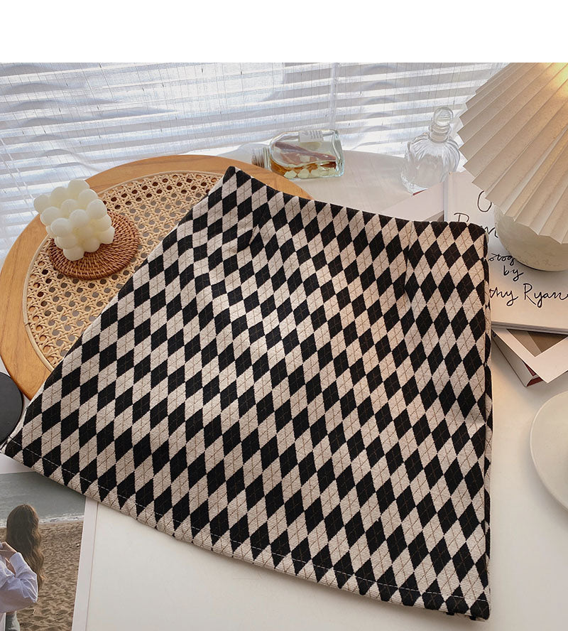 Retro fashion color blocking lattice thin a-word high waist skirt 5463