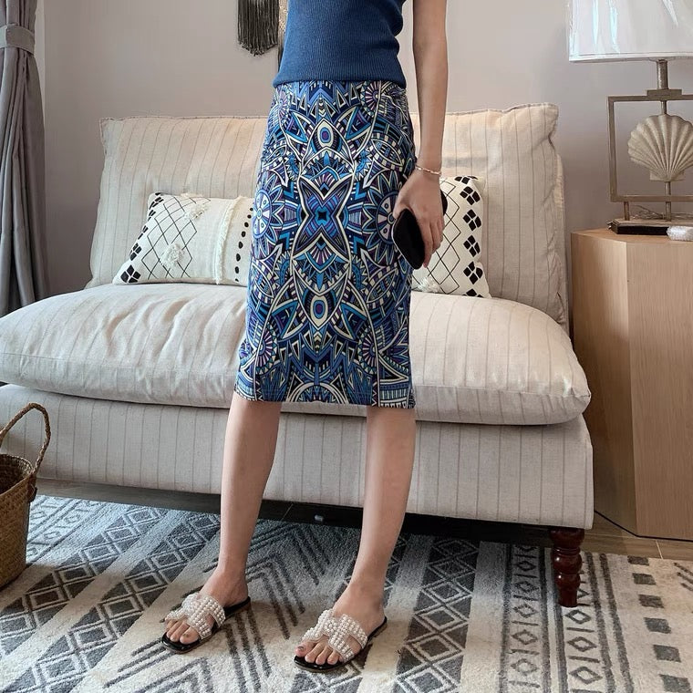 Diamond-shaped plaid print skirt, slit high Fanny skirt, all-match bodycon skirt 3535