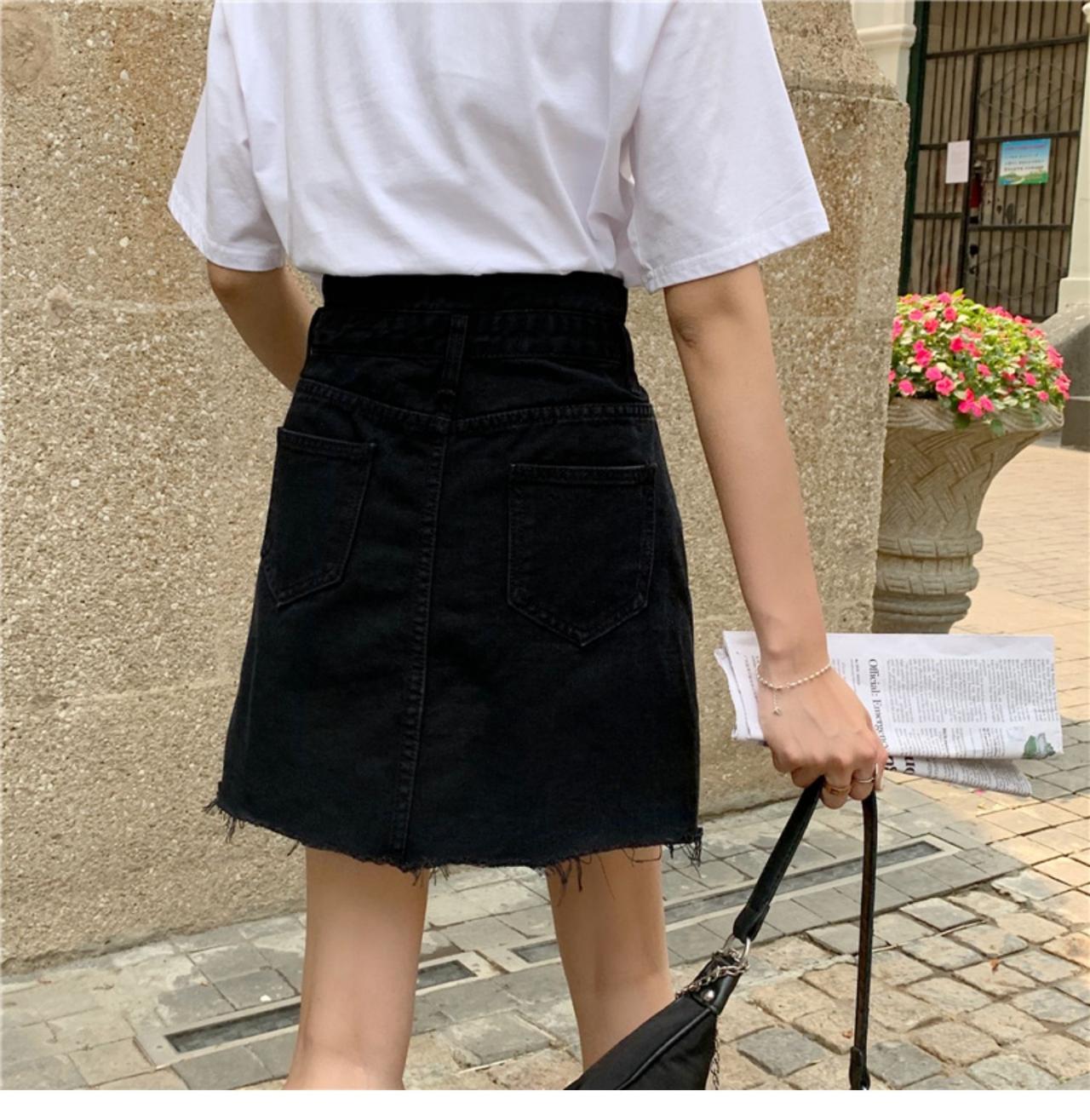 Irregular black skirt, summer, new style, high-waisted A-line skirt 3656