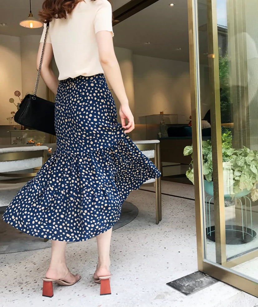 Romantic printed, high waist, irregular polka-dot mermaid skirt 3639