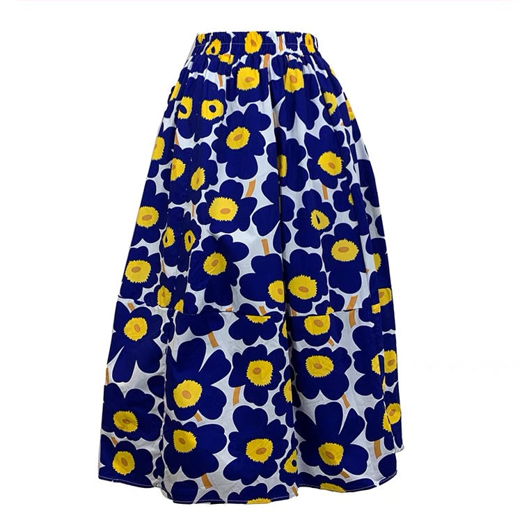 High waisted, slouchy, fresh floral A-line skirt, stylish midi skirt 3596
