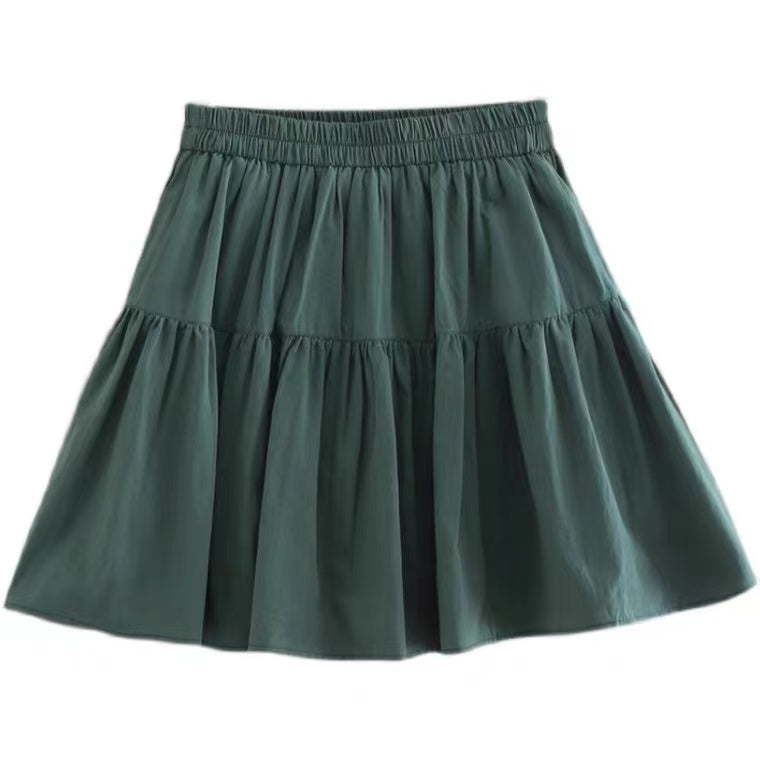 Cotton and linen mini skirt, summer, high waist A-line pleated skirt, flounce spliced skirt 3581