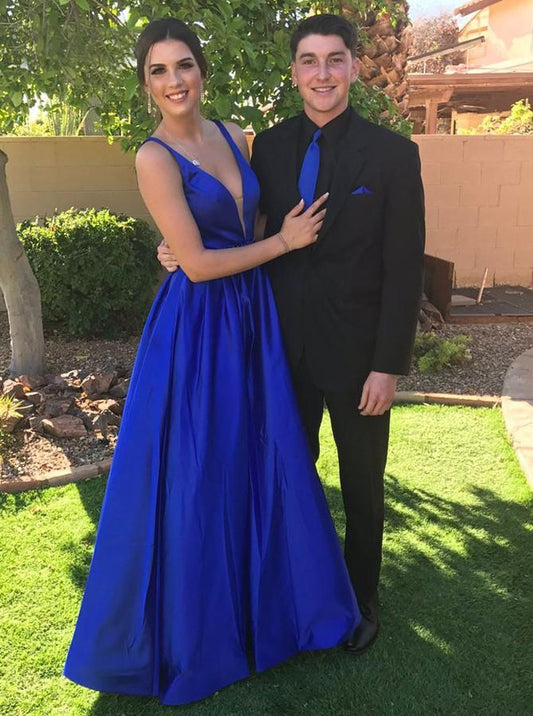 Royal Blue Satin Prom Dress Long Formal Gown
